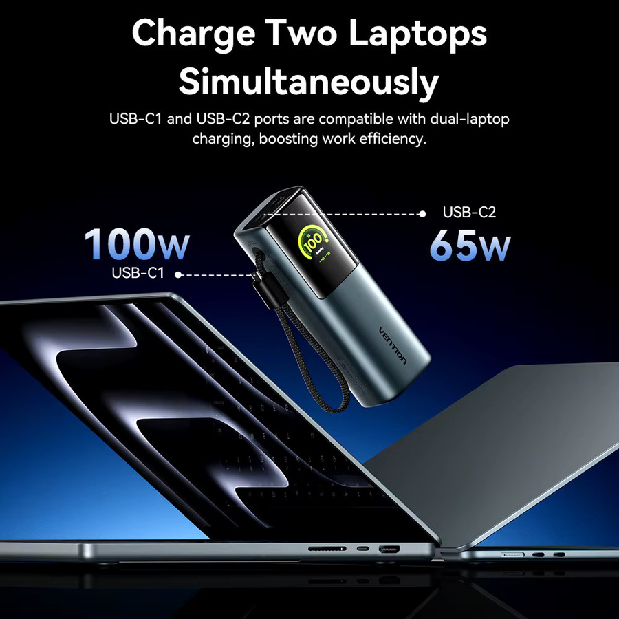 Vention Powerbank 20000mAh mit 165W PD Schnellladefunktion in Grau - Bild 3