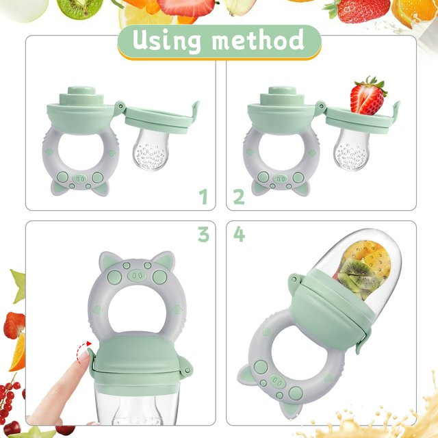 XUNYI 4-teiliges Set Silikon-Obst- und Gemüsefütterer in Grün für Säuglinge und Kleinkinder von 6 bis 36 Monaten - Bild 1