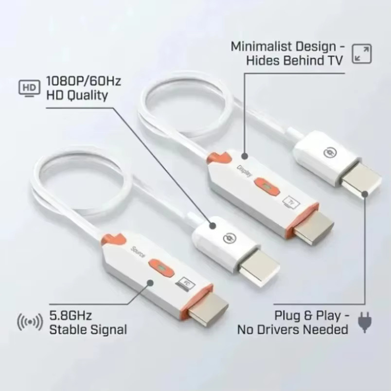 Alynic Kabelloser HDMI Sender und Empfänger Full HD 1080P @ 60Hz 5,8GHz Adapter in Orange und Weiß für Gaming, Streaming und TV-Boxen - Bild 2