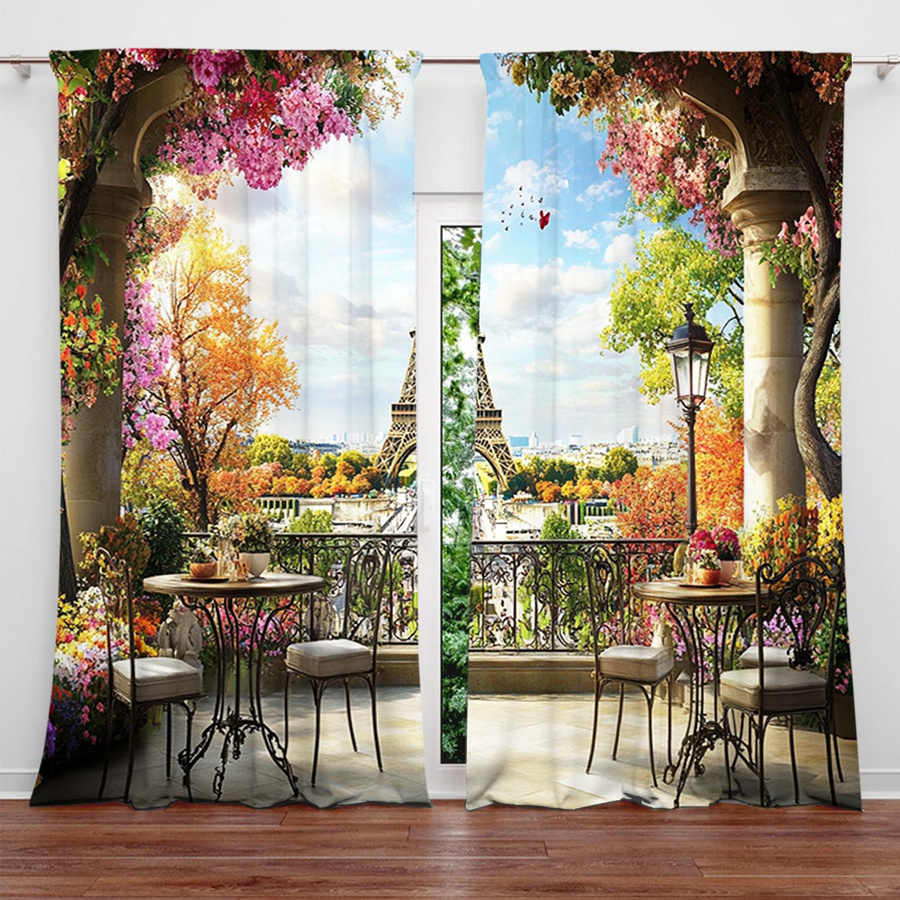 2er-Set halbtransparente Vorhänge mit Eiffelturm-Print von Household supplies MH, modern, Mehrfarbig, B: 52,5 cm x H: 116 cm - Bild 2