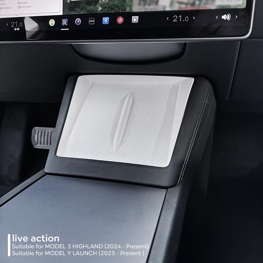 TEKSY Silikon-Pad Abdeckung für Tesla Model Y Juniper 2026 und Model 3 Highland zur kabellosen Ladung der Mittelkonsole, Schwarz - Bild 3
