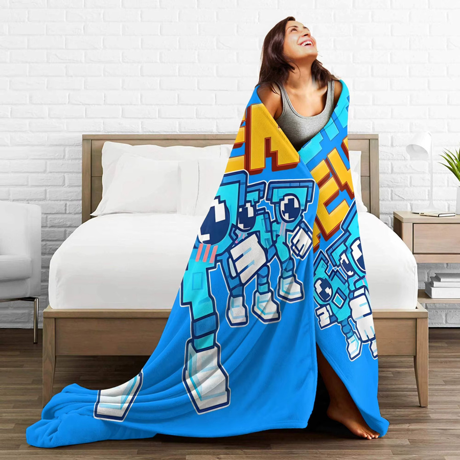 Brainrot 67 Italienische Spieldecke aus ultraweichem Fleece in Blau mit geometrischem Design - Bild 3