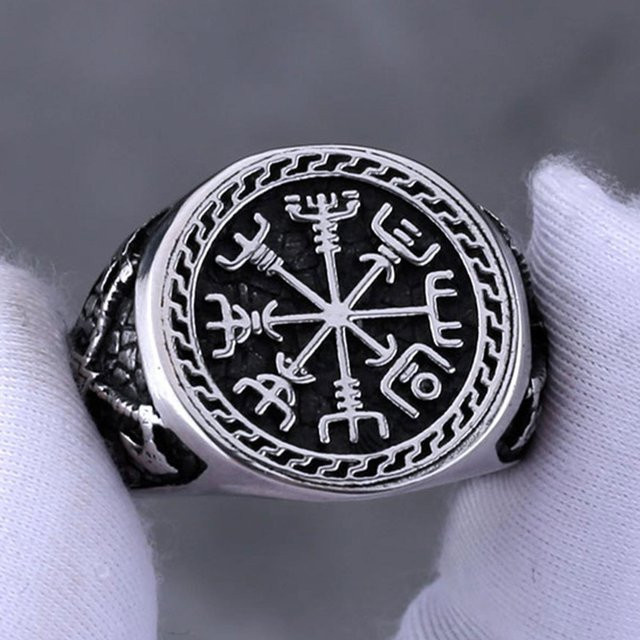 HNSP Wikinger Runen Ring, Edelstahl, Schwarz, Herren - Bild 1