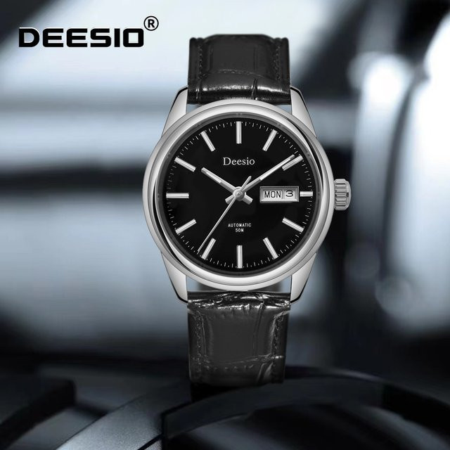 Deesio Armbanduhr Automatik, Edelstahlgehäuse, Leder, Herren, Schwarz - Bild 1