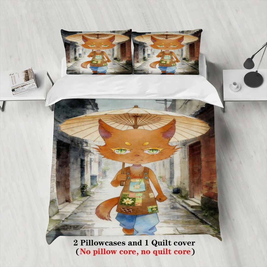 Softville Queen Size Bettwäsche Set Cozy Town Süßer Farn mit Fuchs Motiv, Bettbezug und Kissenbezug für das Kinderzimmer, B/H: 135 x 200 cm - Bild 4