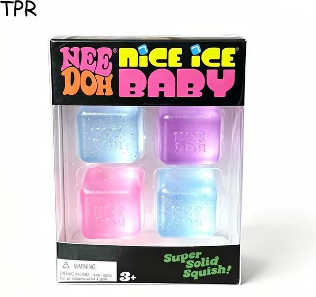 Needoh Nice Ice Mini, Würfel Quetschspielzeug, 4er-Pack, Klar Glitzer, Weich Squishy - Bild 1