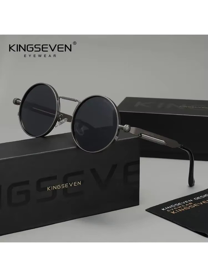 KINGSEVEN Sonnenbrille, Runde Form, Vollrand, Metall, Unisex, polarisiert - Bild 4