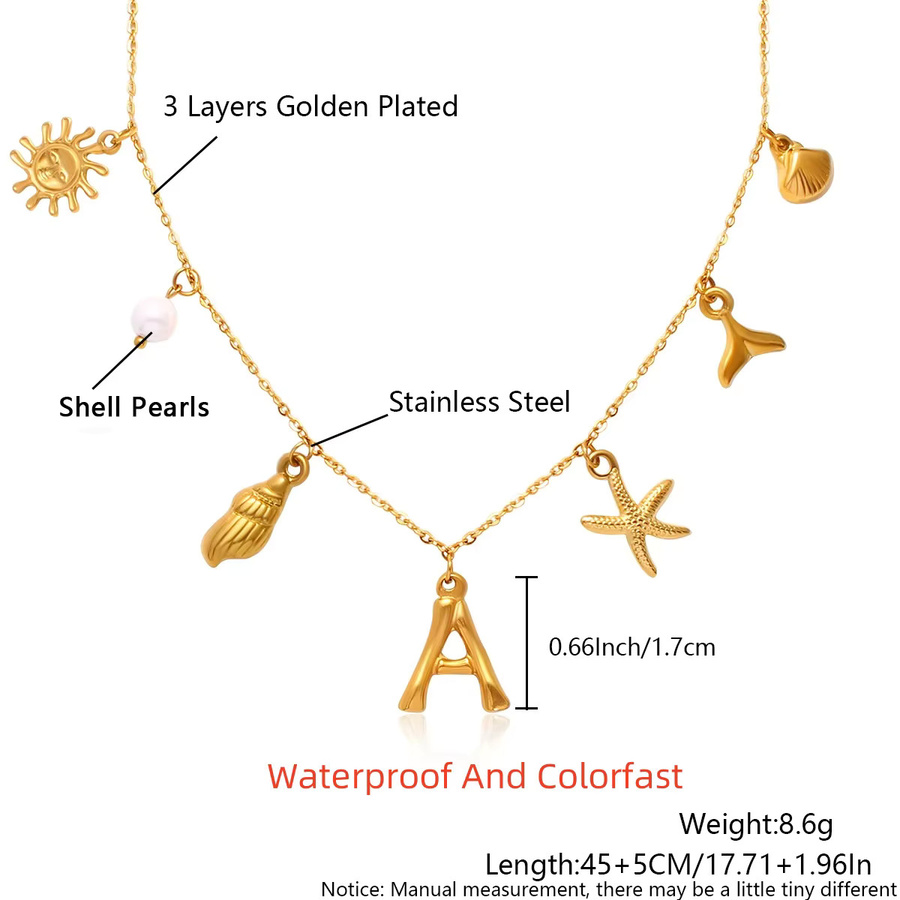 MHS.SUN Halskette, Seestern-Muschel-Anfang, 18 Karat vergoldet, Edelstahl, Damen - Bild 3