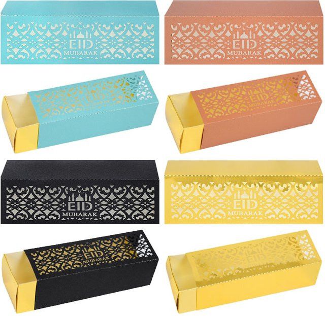 ZQNYCY Eid Mubarak Geschenkboxen mit islamischem Muster und Goldfolie, 10 Stück, mehrfarbig, rechteckig - Bild 1