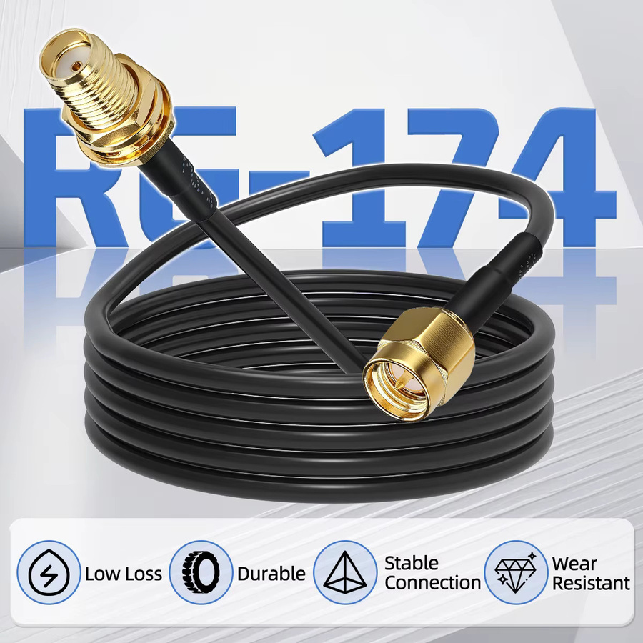 ABBREE RG174 SMA Stecker auf Buchse Koaxial-Verlängerungskabel für WLAN-Antennen, RF-Koax-Pigtail Adapter in Schwarz - Bild 2