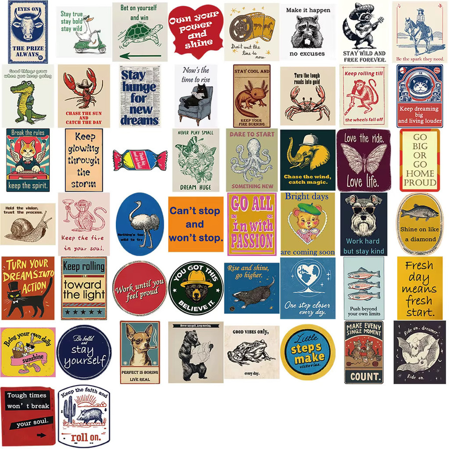 50 Stück Retro Amerikanische Graffiti Aufkleber, Wasserdichte PVC-Sticker für DIY, Mehrfarbig - Bild 2