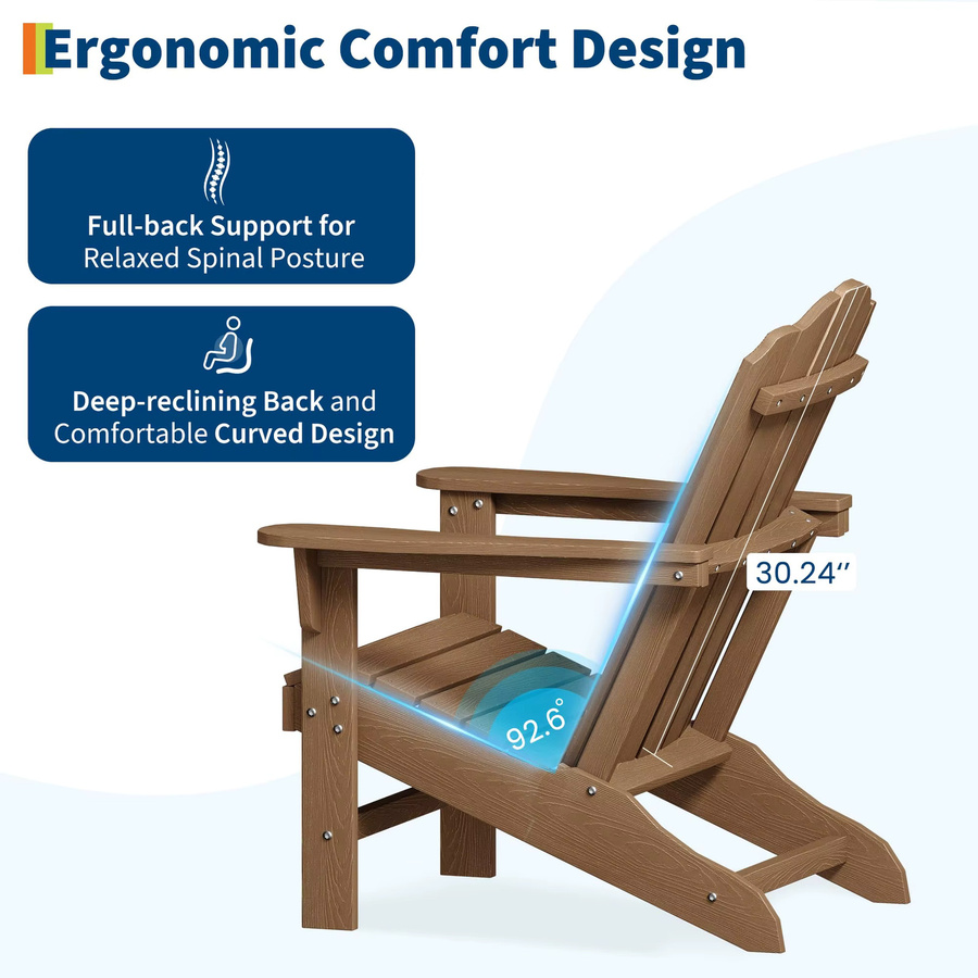 HiMISS Adirondack-Stuhl Set aus wetterfestem HDPE-Kunstmaterial in Braun mit Holzmaserung für Garten und Terrasse, 2 Stück - Bild 4