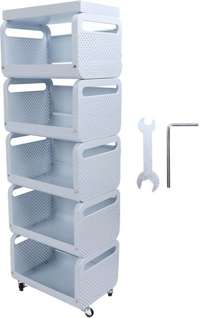 Aimo Mobiles Regal aus Edelstahl in Weiß, Bodenstehender Allzweck-Lagerorganisator mit Rollen für die Küche - Bild 1