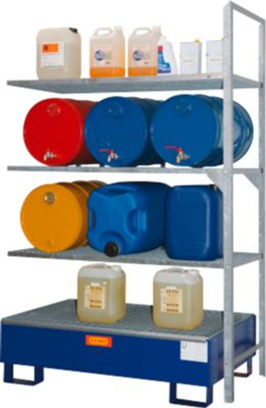 Cemo Fassregal Typ 360 in Grau mit Stahl-Auffangwanne und Fassauflage für 6 x 60 l Gebinde, B: 80 cm, T: 80 cm, H: 130 cm - Bild 3