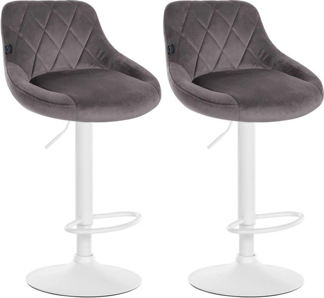 DELUKE 2er Set Barhocker FALON aus Samt in Grau, drehbar mit Lehne, B/T/H: 46 x 49 x 83 cm - Bild 1