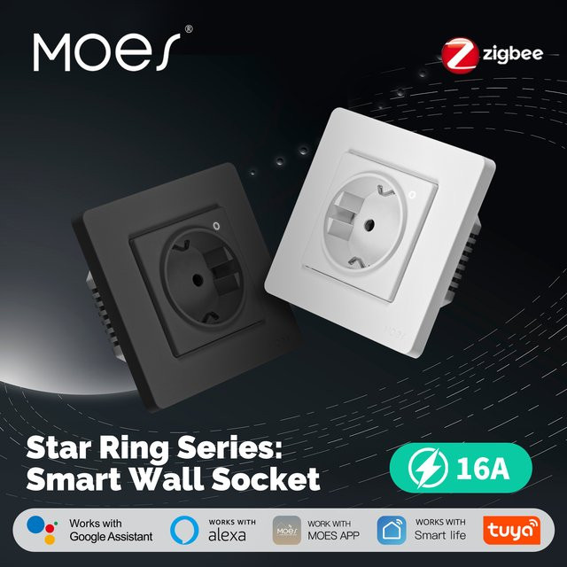 MOES Tuya ZigBee Smart-Steckdose EU Einbau-Wandsteckdose mit Energiemonitor, App-Fernbedienung und Sprachsteuerung für Alexa und Google Home in Grau oder Weiß - Bild 1