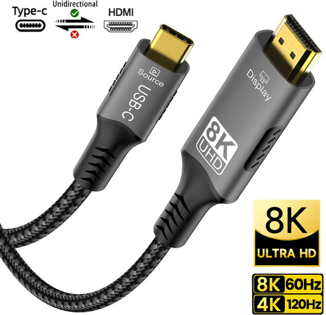 FDBOY USB-C auf HDMI 2.1 Kabel in Schwarz, unterstützt 8K@60Hz, 4K@144Hz und 2K@240Hz, kompatibel mit Thunderbolt 3/4 und HDCP 2.3/HDR10 - Bild 1