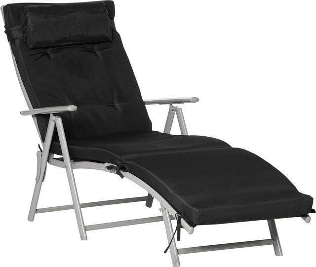 Outsunny Strandliege faltbar aus Textilene und Metall in Schwarz mit verstellbarer Rückenlehne und Kissen, B/T/H: 137 x 63,5 x 100,5 cm - Bild 1