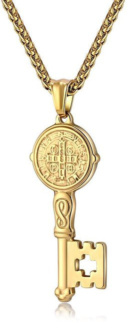 YIRAN Jewelry 5 Halskette Edelstahl, Schlüssel Anhänger, Herren, beige - Bild 1