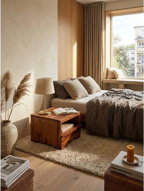 Nachttisch MUMBAI von KADIMA DESIGN aus Massivholz im Landhausstil, Braun, B/T/H: 40 x 40 x 30 cm - Bild 1