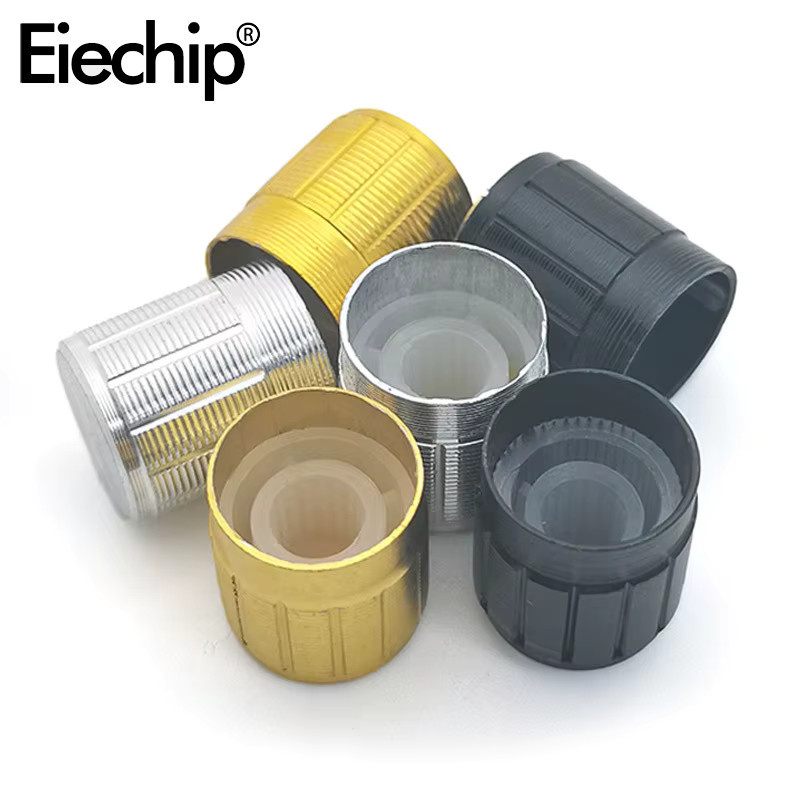 5er Set Schalterkappen aus Aluminiumlegierung in Schwarz, Silber und Gold mit Plum Blossom Design für Potentiometer und Encoder, B/B/H: 1,5 x 1,7 x 0 cm - Bild 2