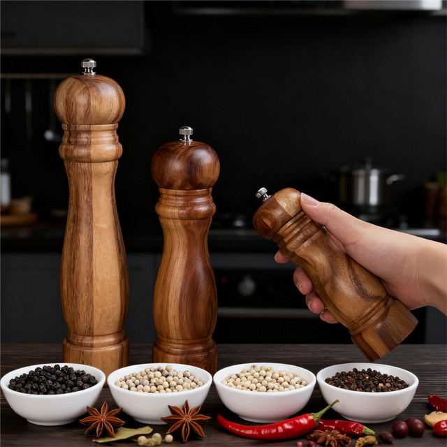 HeY LiLac Manuelle Pfeffer- und Salzmühle aus massivem Holz in Braun im Retro-Stil - Bild 1