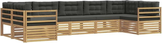 vidaXL Outdoor-Sofagarnitur 7-teilig aus Akazienholz und Polyester in Anthrazit-Weiß - Bild 1