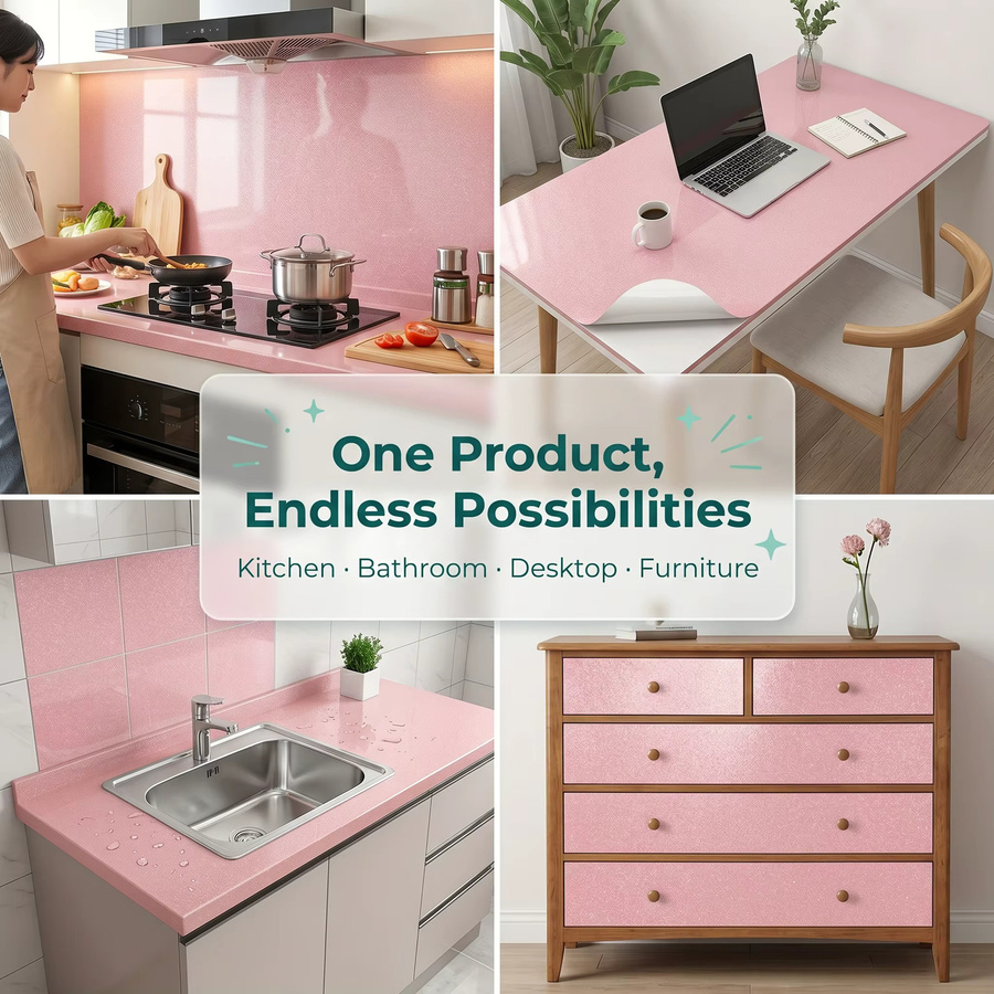 Selbstklebende PVC-Perlfolie in Rosa und Weiß mit Punktmuster für Kleiderschränke, Küchenmöbel und Wanddekoration - Bild 2