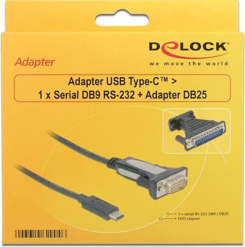 DeLOCK USB-C zu Seriell Adapter-Set mit Daumenschrauben in Schwarz (62904) - Bild 1