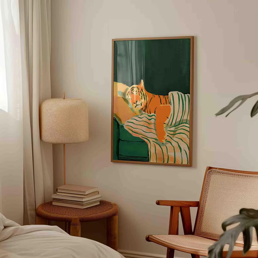Moderner Tiger-Kunstdruck von SHENCHEN in Smaragdgrün und Orange als ästhetisches Tiergemälde - Bild 4