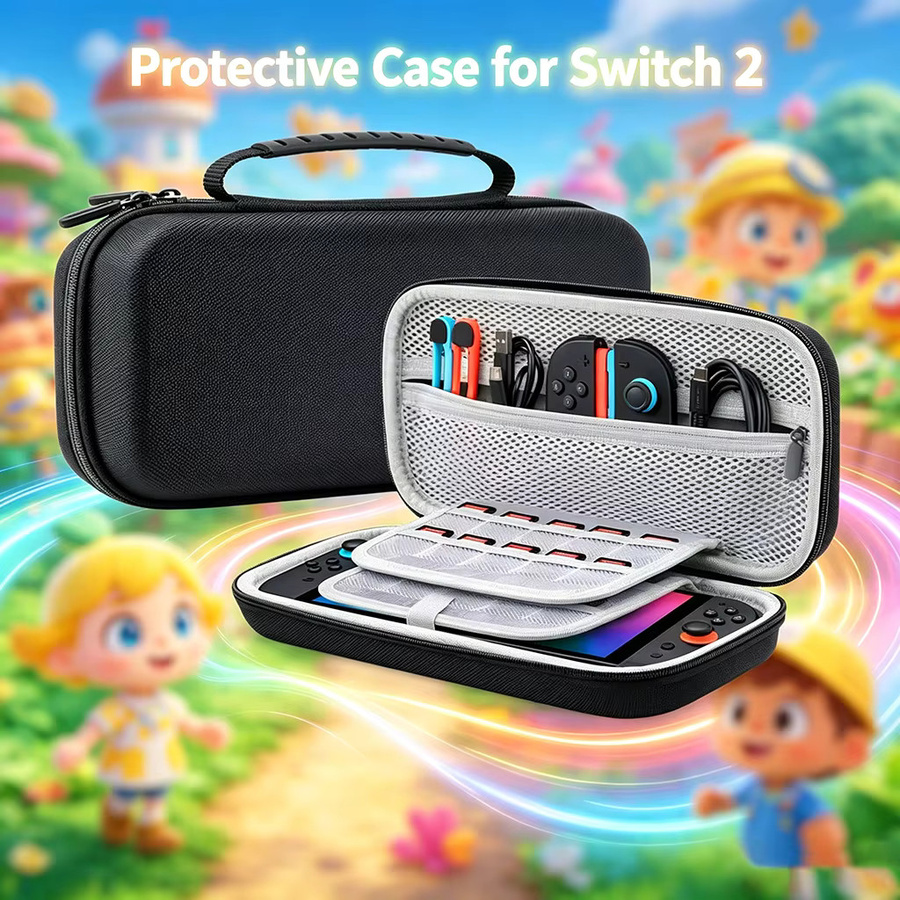 HUASUNWAY Hartschalen-Tragetasche für Switch 2 in Schwarz mit 20 Spielkartenfächern - Bild 4