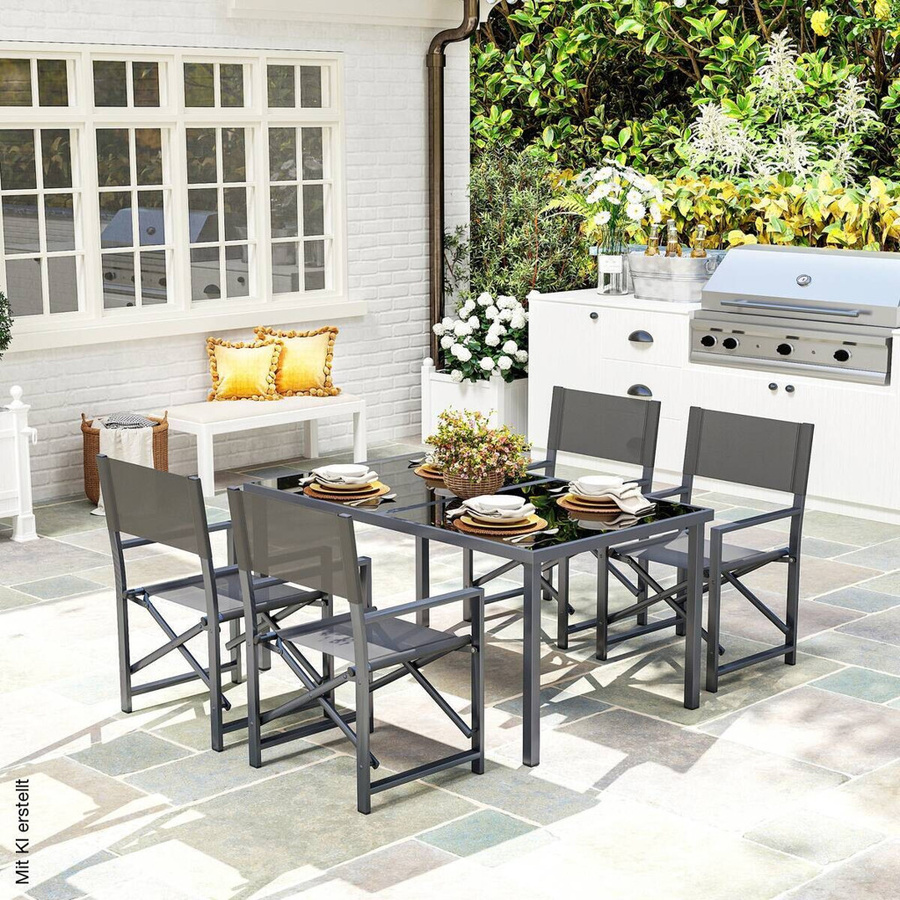 Outsunny Gartenmöbel-Set aus Stahl in Grau mit Glas und Textilene, B/H/L: 90 x 150 x 72 cm - Bild 5