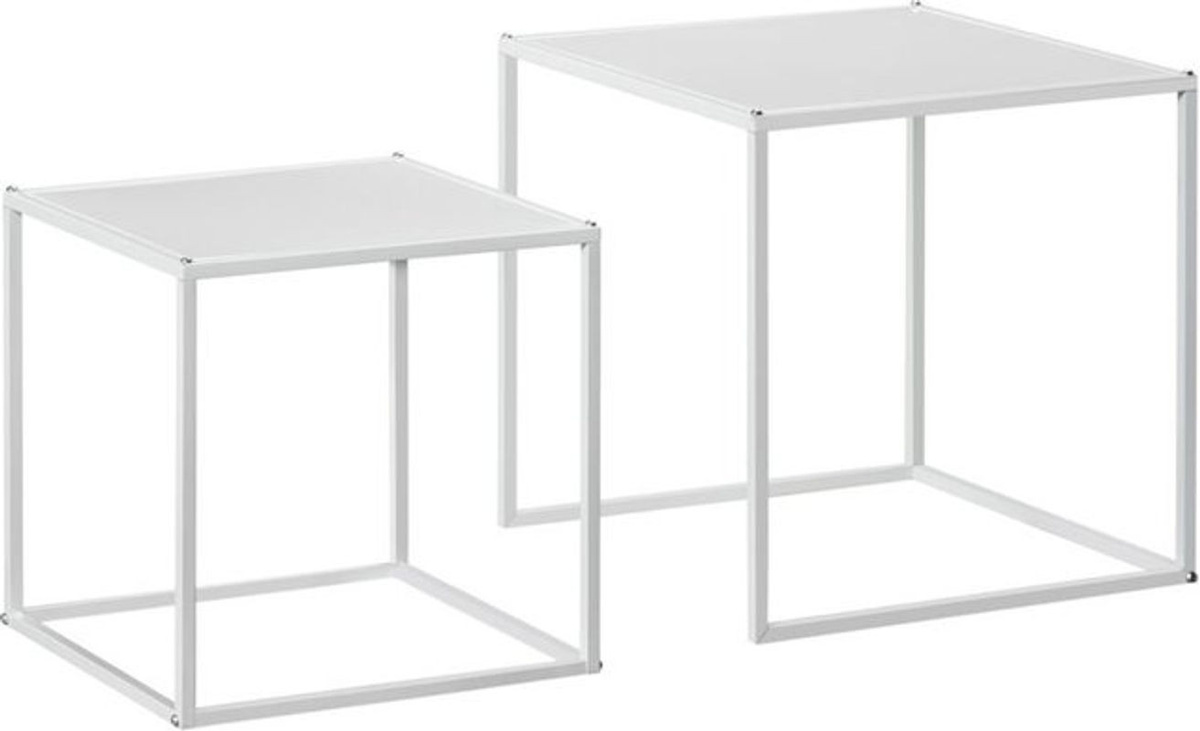 HOMCOM Satztisch 2er Set quadratisch in Weiß, moderner Beistelltisch mit Stahlgestell, stapelbar - Bild 1