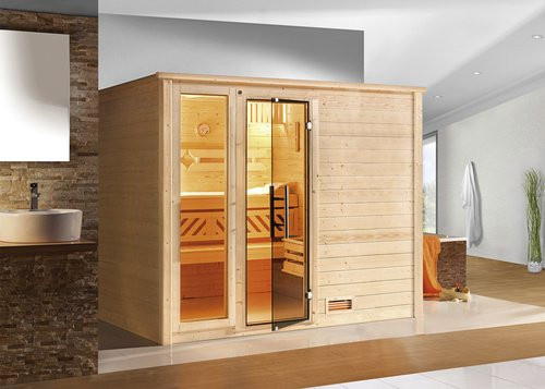 WEKA Massivholzsauna Bergen 3 aus Fichtenholz in Beige ohne Ofen mit Glasfenster und Glastür B/H/T: 248 x 203,5 x 198 cm - Bild 1
