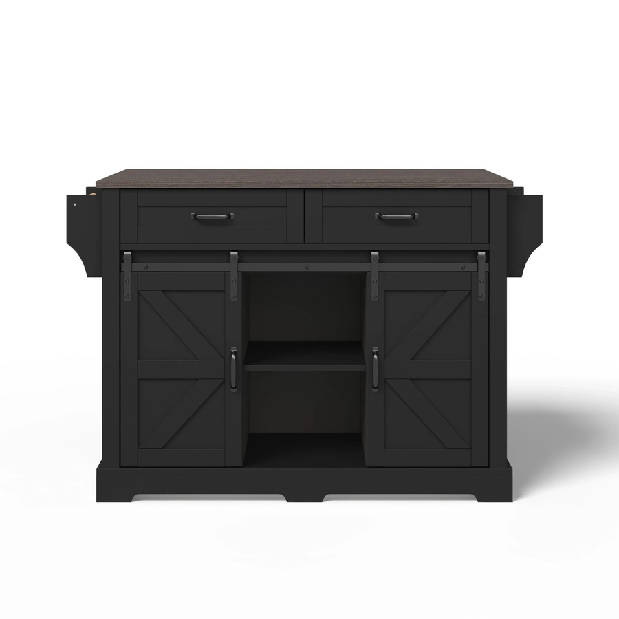 okwish Kücheninsel mit klappbarer Arbeitsplatte, 2 Schubladen und Schiebetüren, Schwarz, B/T/H: 120 x 45-70 x 91 cm - Bild 2