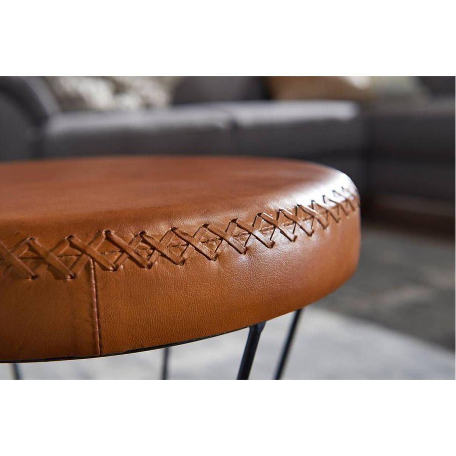 Wohnling Sitzhocker aus Leder und Metall in Braun und Schwarz B/H/T: 35 x 48 x 35 cm - Bild 2