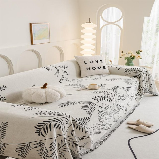 Gewebte Baumwolle Sofa Abdeckung Decke in Weiß, B/B: 180 x 130 cm - Bild 1