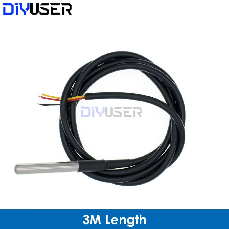 DIYUSER DS18B20 Wasserdichter Temperatursensor aus Edelstahl in Schwarz, Kabellänge: 1 Meter oder 3 Meter - Bild 3