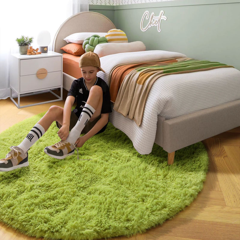 Vikama Runder Shag-Teppich in Grass Green für Wohnzimmer, Schlafzimmer und Kinderzimmer, Durchmesser: 60 cm - Bild 5