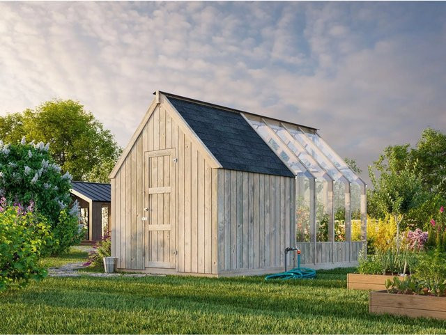 Palmako Holz-Gartenhaus Emilia Satteldach in Grau mit modernem Design, B/T/H: 431 x 240 x 286 cm - Bild 1