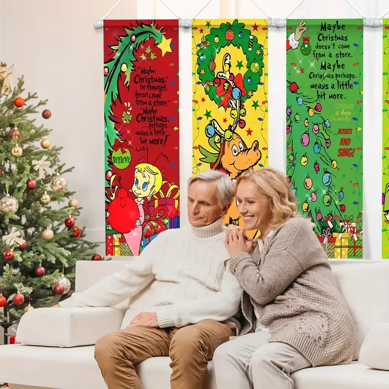 VIKAMA 4er Set Willkommen bei Whoville Weihnachtsbanner, mehrfarbige Textil-Wimpel für deine Weihnachtsdekoration und festliche Partys - Bild 4