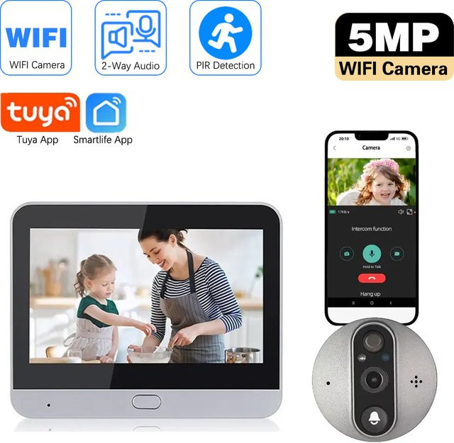 Tuya SmartLife Drahtlose Video Türklingel mit 5MP Kamera und 4,3 Zoll Display in Silber - Bild 1