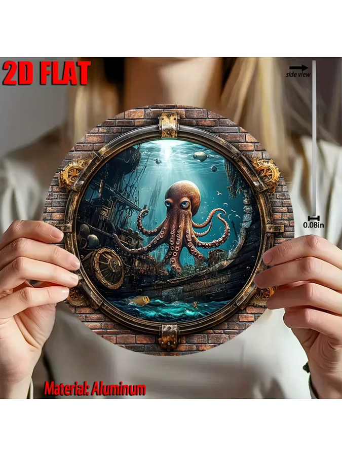 Potdemiel Metallwandkunst Unterwasserwelt mit Krake und Schiffswrack, Mehrfarbig, B/H: 20 x 20 cm - Bild 6
