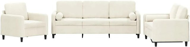 vidaXL 3-teilige Sofagarnitur mit Kissen in Creme und Beige aus Samt - Bild 1