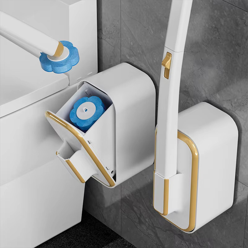 YITU Wandmontiertes Einweg-Toilettenbürsten-Set mit langem Griff und integrierter antibakterieller Reinigungsflüssigkeit inklusive Ersatzbürstenköpfen - Bild 2