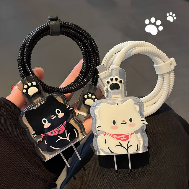 Transparente schwarze Katzen-Schutzhülle für Apple iPhone 18W 20W US-Ladegeräte - Bild 1