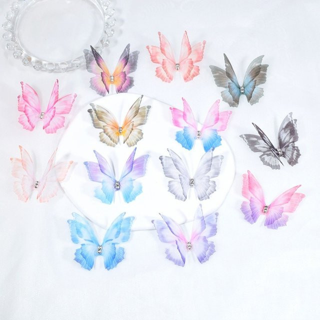 50 Stück Organza Stoff Schmetterling Applikationen in Multicolour als Doppel-Schicht Chiffon Patch für Bastelarbeiten - Bild 1