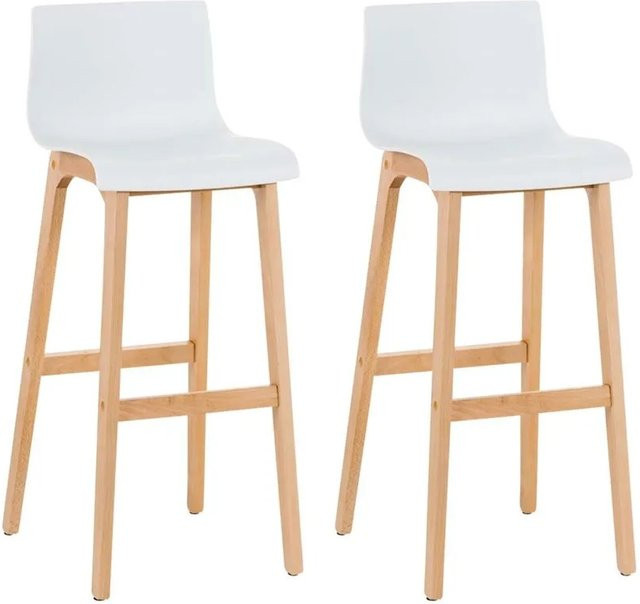 DELUKE Barhocker DELHI 2er Set Weiß mit Lehne aus Buchenholz und Kunststoff - Bild 1