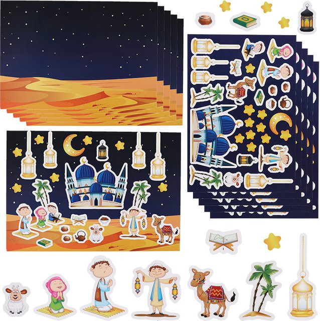 ZQNYCY Eid Mubarak DIY Aufkleber für Kinder, Ramadan Kareem Wandaufkleber Set, Mehrfarbig - Bild 1