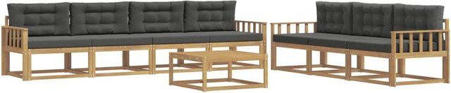 vidaXL Outdoor-Sofagarnitur aus Akazienholz mit Tisch und 7 Kissen in Anthrazit und Weiß - Bild 1
